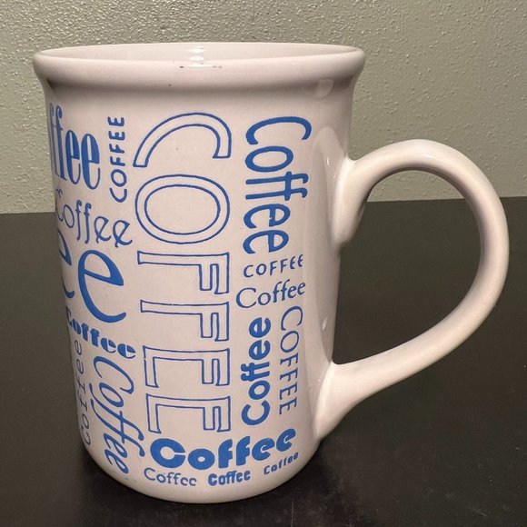 Pair of GIBSON  TEA & COFFEE Ceramic Mugs with Word Cloud Collage Patterns - Picture 3 of 13